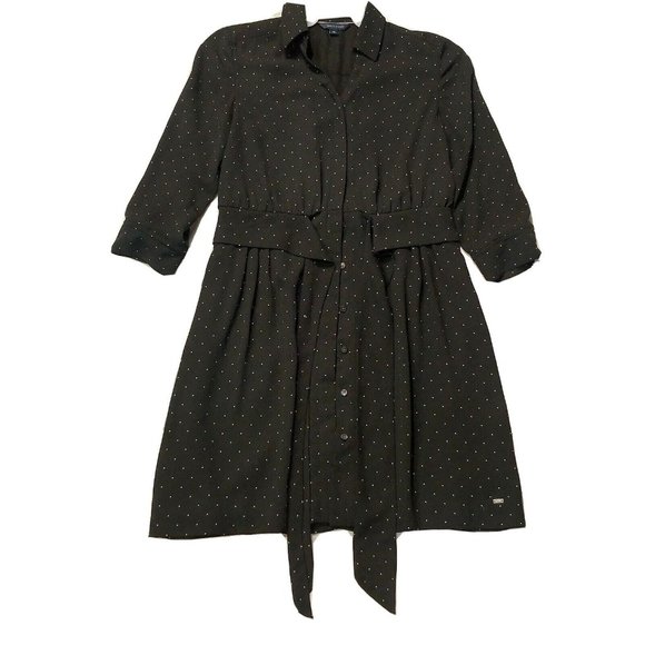 Tommy Hilfiger Button Up Shirt Dress Black Small S/P White Dots - Picture 1 of 3